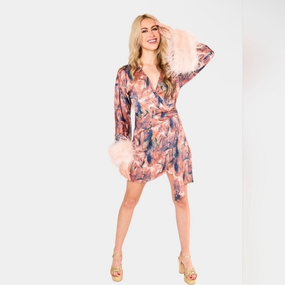 Buddylove Anisa Feather Cuff Mini Dress NWT
